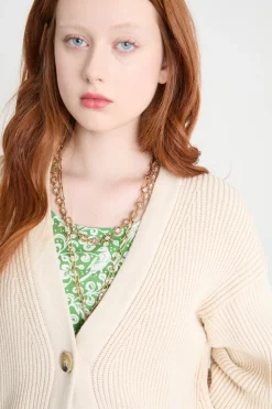 Cardigan a coste - Avorio