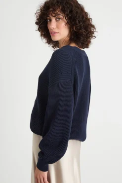 Cardigan a coste - Blu