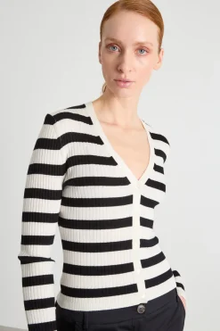 Cardigan aderente con scollo a V - Bianco Nero