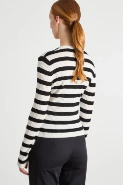 Cardigan aderente con scollo a V - Bianco Nero