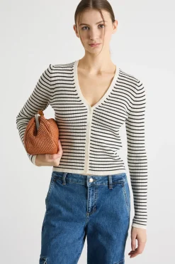 Cardigan aderente con scollo a V - Bianco Nero