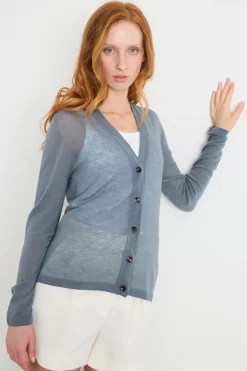 Cardigan aderente con scollo a V - Blu