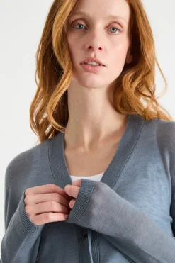 Cardigan aderente con scollo a V - Blu