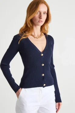 Cardigan aderente con scollo a V - Blu