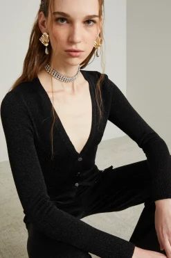 Cardigan aderente lamè - Nero