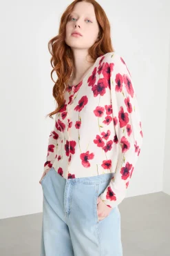 Cardigan aderente stampato - Bianco Rosso
