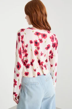 Cardigan aderente stampato - Bianco Rosso