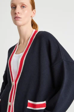 Cardigan ampio con dettagli a contrasto - Blu