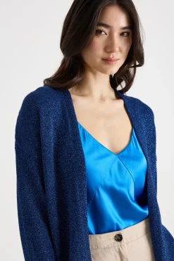 Cardigan aperto a spalla scesa - Blu