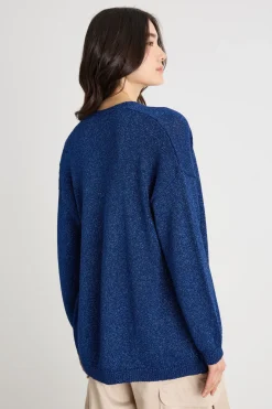Cardigan aperto a spalla scesa - Blu