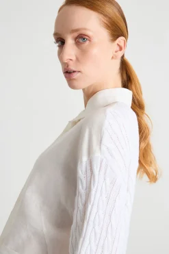 Cardigan a punto treccia e coste - Bianco