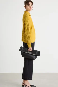 Cardigan a punto treccia e coste - Giallo