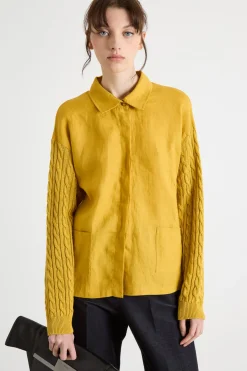 Cardigan a punto treccia e coste - Giallo