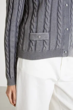 Cardigan a punto treccia e punto costa - Grigio