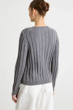 Cardigan a punto treccia e punto costa - Grigio