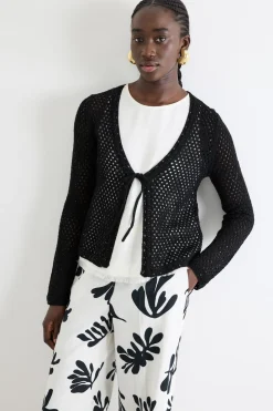 Cardigan a rete con paillettes - Nero