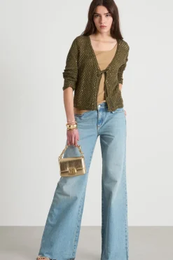 Cardigan a rete con paillettes - Verde
