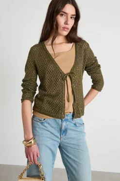 Cardigan a rete con paillettes - Verde