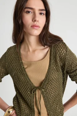 Cardigan a rete con paillettes - Verde