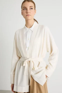 Cardigan a vestaglia con cintura - Bianco