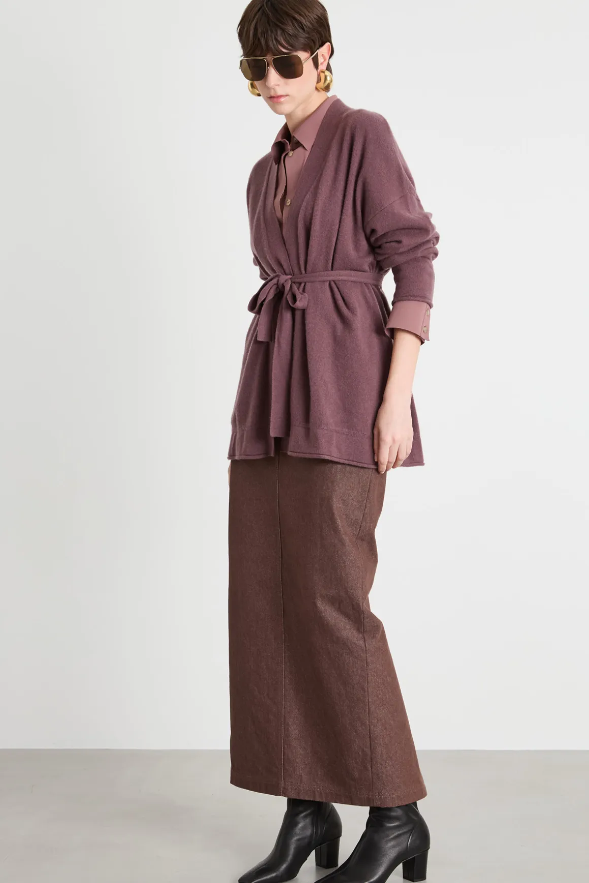 Cardigan a vestaglia con cintura - Bordeaux