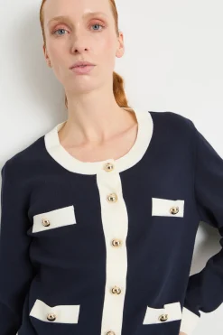 Cardigan boxy con profili a contrasto - Blu Bianco