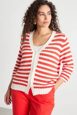 Cardigan boxy traforato - Bianco Rosso