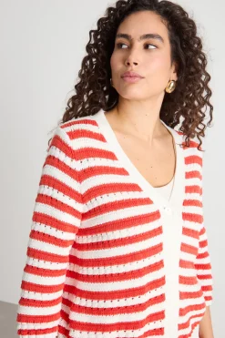 Cardigan boxy traforato - Bianco Rosso