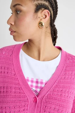 Cardigan boxy traforato - Fuxia