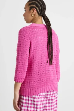 Cardigan boxy traforato - Fuxia