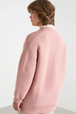 Cardigan cocoon con bottoni gioiello - Rosa