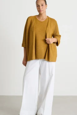 Cardigan cocoon in filato crepe - Giallo