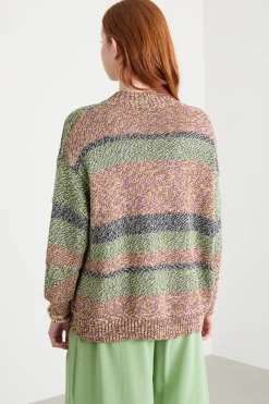 Cardigan color block - Verde Grigio Rosa
