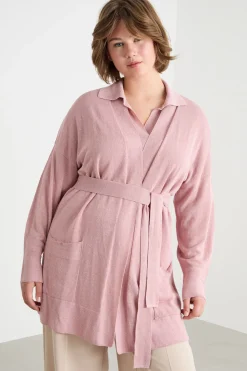 Cardigan con cintura - Rosa
