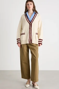 Cardigan con dettagli a contrasto - Beige Bordeaux