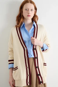 Cardigan con dettagli a contrasto - Bianco Bordeaux