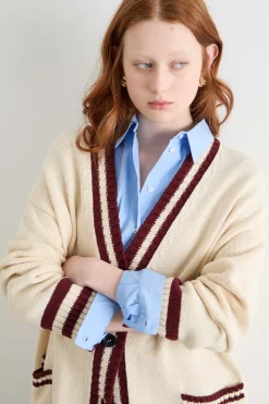 Cardigan con dettagli a contrasto - Bianco Bordeaux