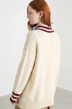Cardigan con dettagli a contrasto - Bianco Bordeaux