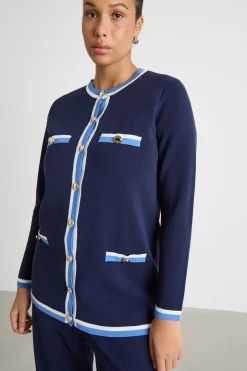 Cardigan con dettagli a contrasto - Blu Bianco Azzurro