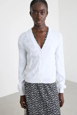 Cardigan con dettaglio a punto traforato - Bianco