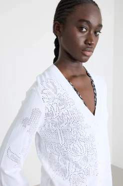 Cardigan con dettaglio a punto traforato - Bianco