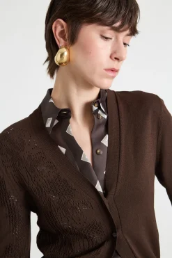Cardigan con dettaglio a punto traforato - Marrone