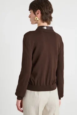 Cardigan con dettaglio a punto traforato - Marrone