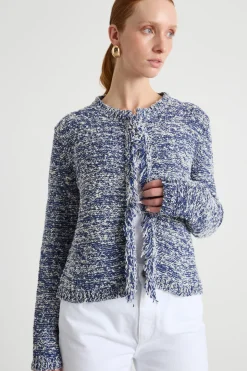Cardigan con frange - Blu