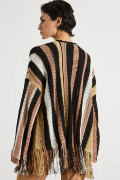 Cardigan con frange - Cammello Bianco Nero
