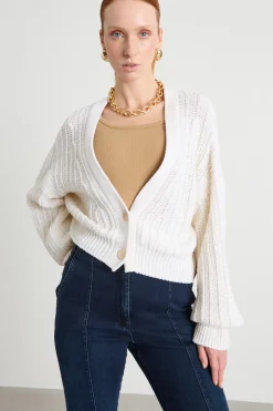 Cardigan con maxi scollo - Bianco