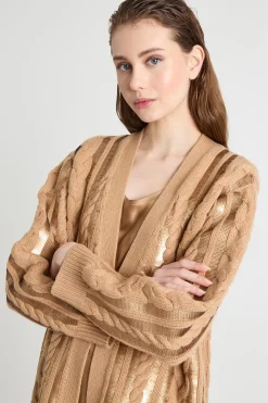 Cardigan con paillettes - Cammello