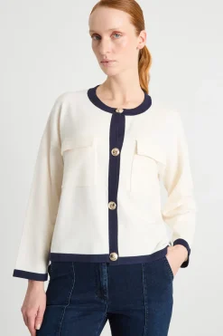 Cardigan con profili a contrasto - Bianco