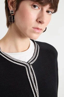 Cardigan con profili a contrasto - Nero Bianco