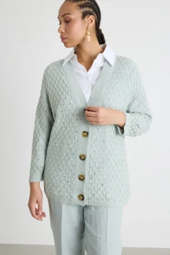 Cardigan con punto a rilievo - Verde